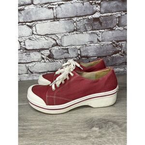 Dansko Vegan Red Fabric Canvas Lace Up Slip Workwear Clogs Women Sz 37EU/6.5M US